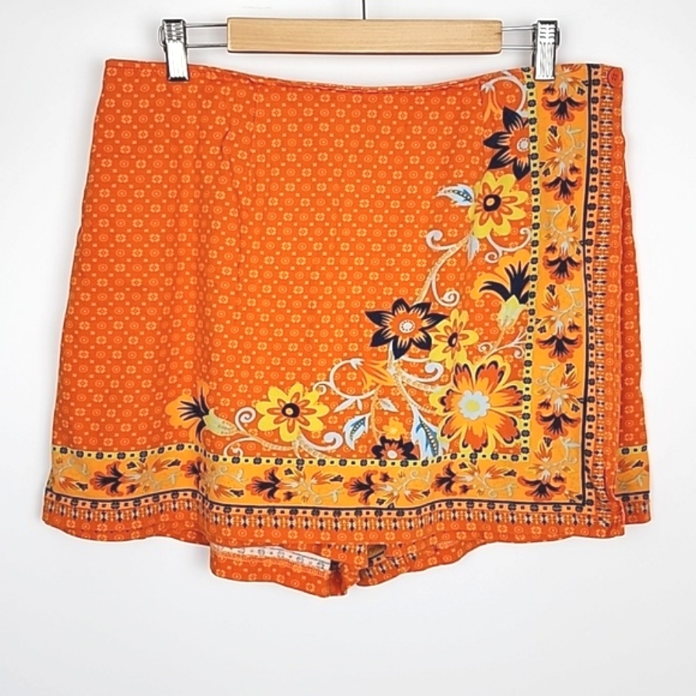 Coldwater Creek Cotton Orange Floral Pattern Skort Size PL